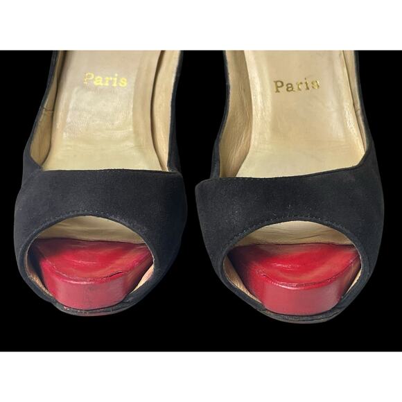 Christian Louboutin Red Open Toe Black Suede Heels 36EU (6W) COA - Picture 13 of 16